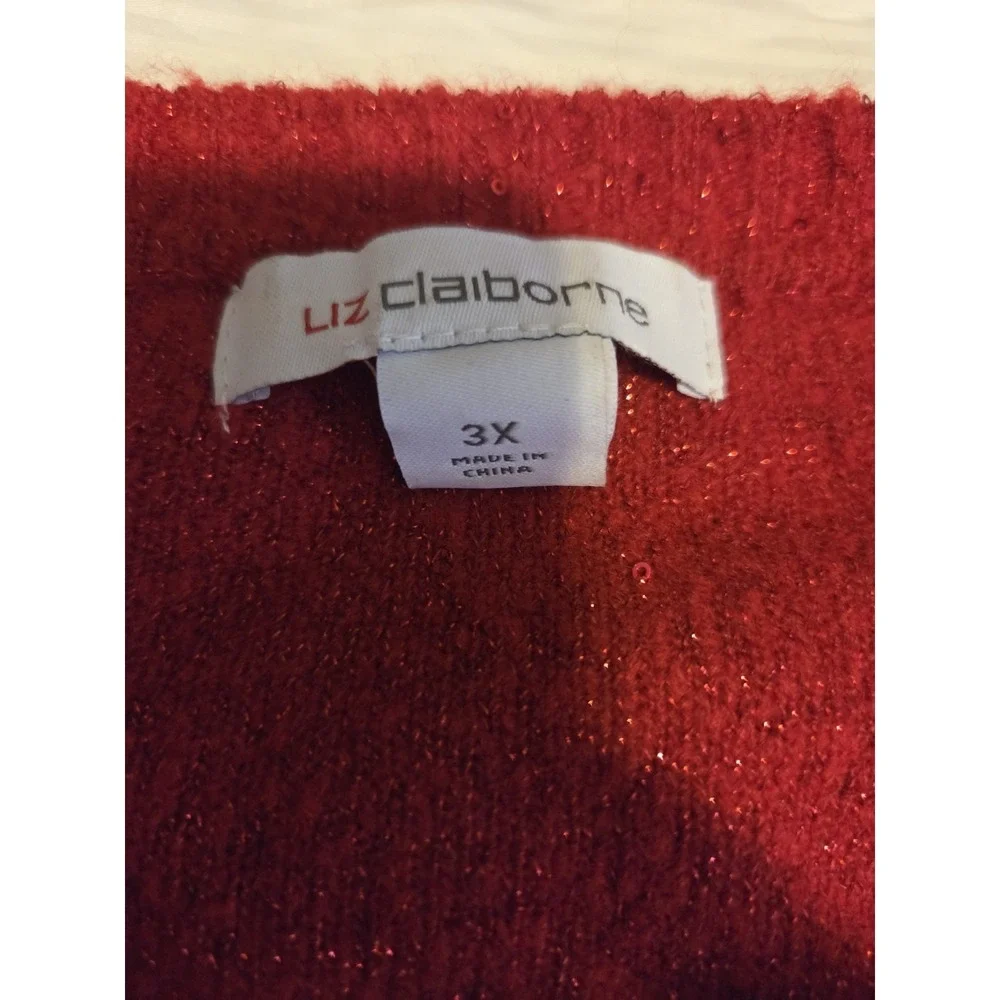 Liz Claiborne Red Sparkly Sequins Sweater W‎ Balloon Sleeves 3X NWT